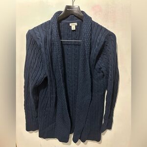L.L.Bean Navy Cable-Knit Shawl Collar Cardigan